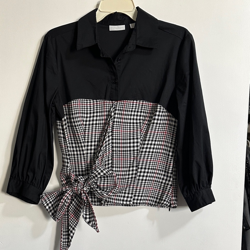 New York & Company Black and Red Checkered Blouse